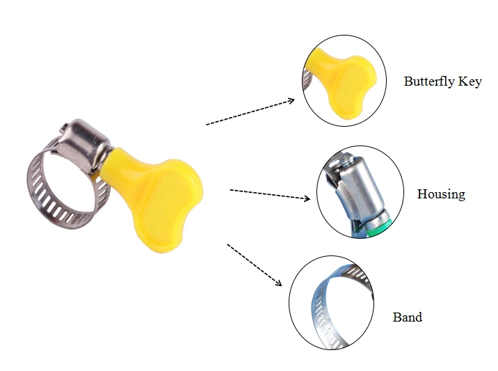 Worm Gear Hose Clamp with Plastic Handle Butterfly Perforated Band